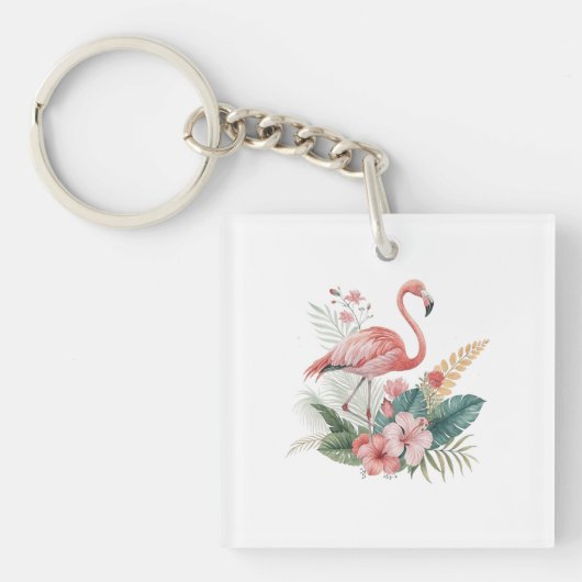 Porte-clés Flamant Avec Fleurs (Devant)