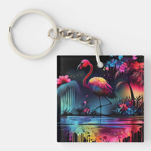 Porte-clés Flamant rose dans un lac-63852 (Devant)