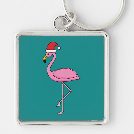 Porte-clés Flamant rose de Noël avec Santa Hat (Devant)