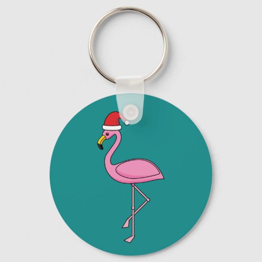Porte-clés Flamant rose de Noël avec Santa Hat (Recto)