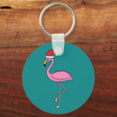 Porte-clés Flamant rose de Noël avec Santa Hat (Recto)