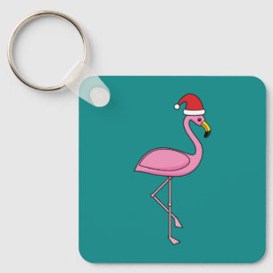 Porte-clés Flamant rose de Noël avec Santa Hat