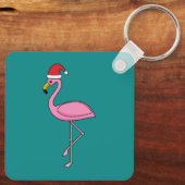Porte-clés Flamant rose de Noël avec Santa Hat (Verso)