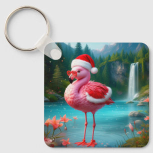 Porte-clés Flamant rose de Noël Comme Père Noël-47475