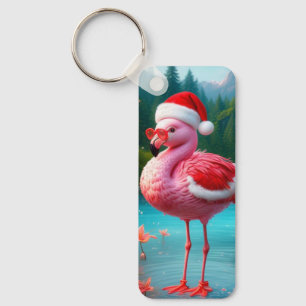 Porte-clés Flamant rose de Noël Comme Père Noël-47475