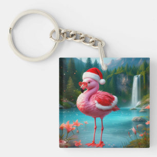 Porte-clés Flamant rose de Noël Comme Père Noël-47475
