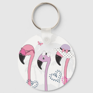 Porte-clés Flamant rose d'été : Illustration Vintage de plage