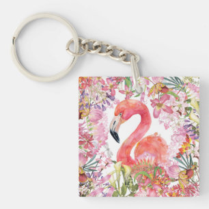 Porte-clés Flamant rose en Jungle Fleur - Motif d'été