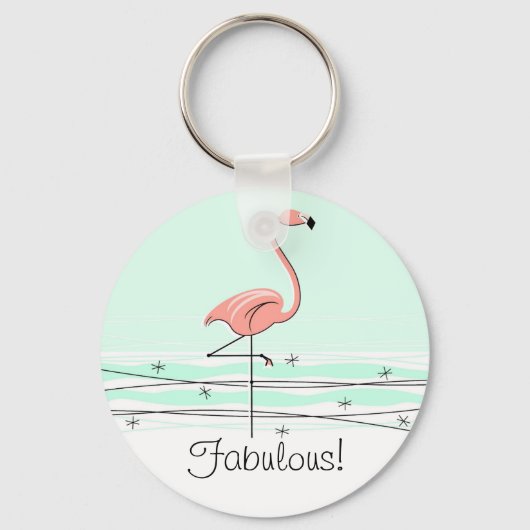 Porte-clés Flamant rose "Fabuleux !" porte - clé vert  (Recto)