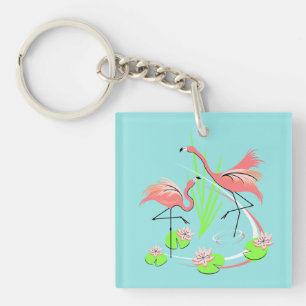 Porte-clés Flamant rose Fandango Duo porte - clé carré acryli