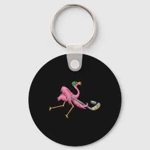 Porte-clés Flamant rose Flamant rose de hockey Jouer Hockey