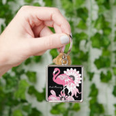 Porte-clés Flamant rose moderne personnalisé noir rose (main)