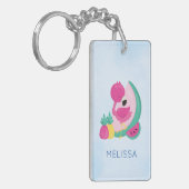 Porte-clés Flamant rose rose avec pastèque et ananas (Devant gauche)