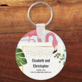 Porte-clés Flamant rose rose élégant et Mariage Feuille tropi (Recto)