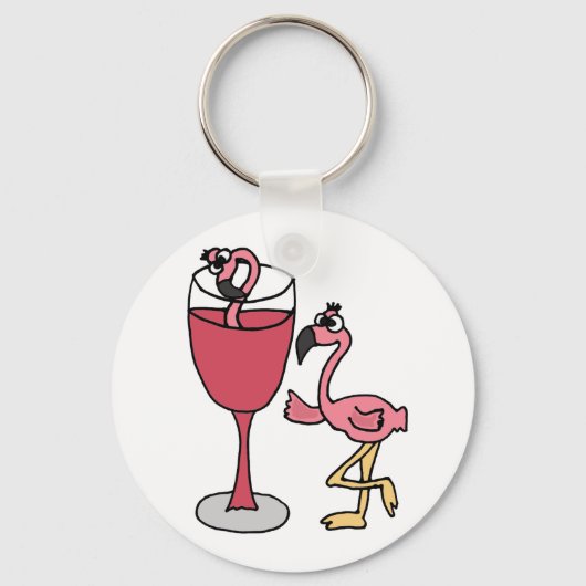 Porte-clés Flamant rose rose en verre de vin blanc (Recto)