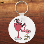 Porte-clés Flamant rose rose en verre de vin blanc (Recto)
