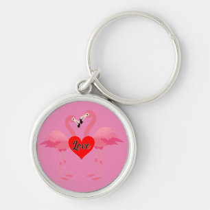 Porte-clés Flamant rose rose Love Design - Porte - clé rond P