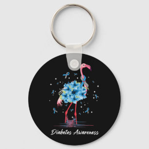 Porte-clés Flamant Rose Ruban Bleu G Diabète de Type 1