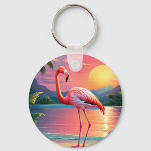 Porte-clés Flamant rose Sunset Tropical Beach