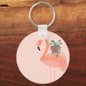 Porte-clés Flamant rose tropical avec main Plante pointillée  (Recto)