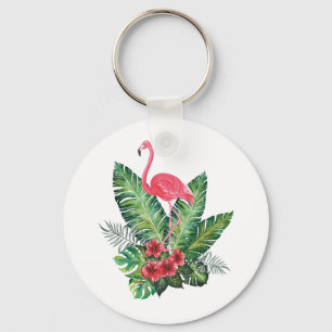 Porte-clés Flamant rose tropical feuille
