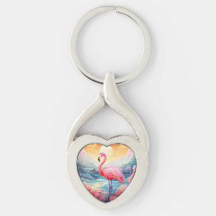 Porte-clés Flamant Tropical avec Fleurs