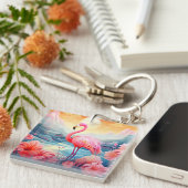 Porte-clés Flamant Tropical avec Fleurs (Devant Droit)