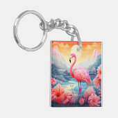 Porte-clés Flamant Tropical avec Fleurs (Devant gauche)