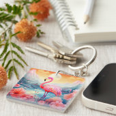 Porte-clés Flamant Tropical avec Fleurs (Devant Droit)