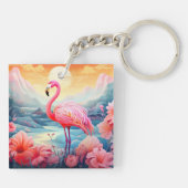 Porte-clés Flamant Tropical avec Fleurs (Dos)