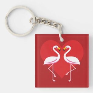 Porte-clés Flamants roses blancs mignons rose avec coeur roug