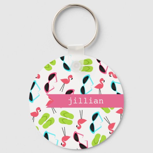 Porte-clés Flamants roses et tongs Porte - clé personnalisé (Recto)