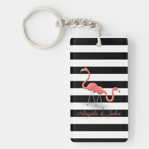Porte-clés Flamants roses mignons, rayures noires et blanches