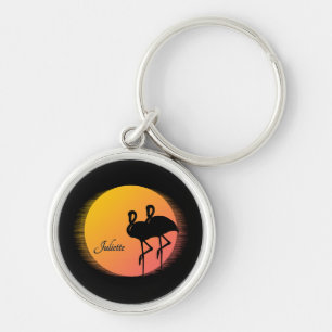 Porte-clés Flamants roses Sunset personnel avec nom