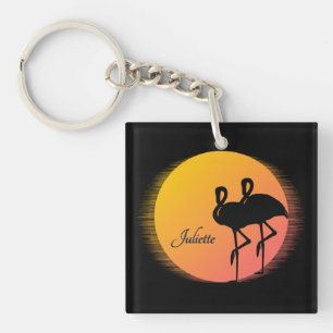 Porte-clés Flamants roses Sunset personnel avec nom