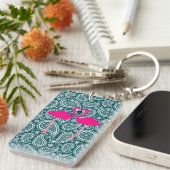 Porte-clés Flamants roses Turquoises Bleu Blanc Paisley-Rose (Devant droit)