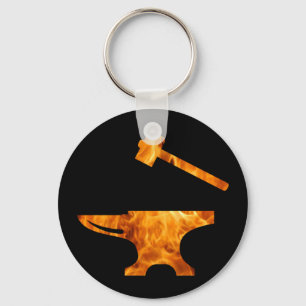 Porte-clés Flaming Anvil & Hammer Blacksmith Metalworking