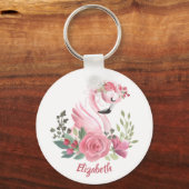 Porte-clés Flamingo Rose Floral Girly Nom (Recto)