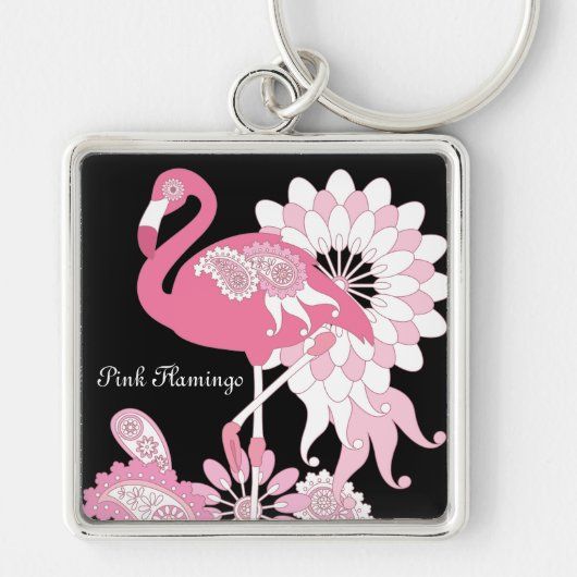 Porte-clés Flamingo Rose Noir Moderne Fantaisiste (Devant)