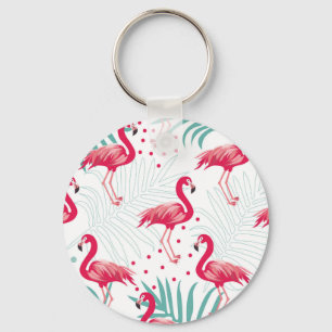 Porte-clés Flamingo tropical et feuille, motif d'été.