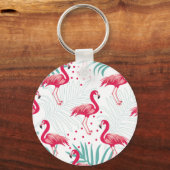 Porte-clés Flamingo tropical et feuille, motif d'été. (Recto)
