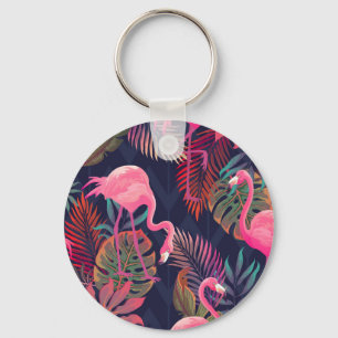 Porte-clés Flamingo tropical : motif vintage de palmier.