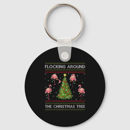 Porte-clés Flamingo Ugly Christmas Sweater Style Flamingo Bir (Recto)