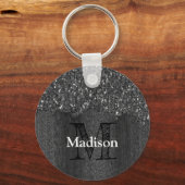 Porte-clés Flamme blanc noir scintille bois rustique Monogram (Recto)