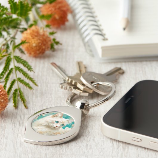 Porte-clés Flamme Lynx Point Siamese Portrait Art (Côté )