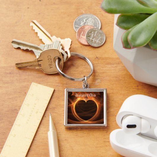 Porte-clés Flamme Orange Fractal Heart Design Keepsaké (Bureau)