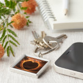 Porte-clés Flamme Orange Fractal Heart Design Keepsaké (Côté)