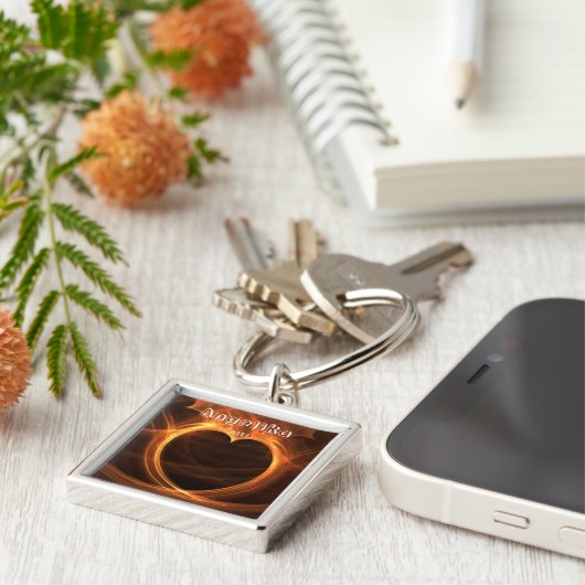 Porte-clés Flamme Orange Fractal Heart Design Keepsaké (Côté)