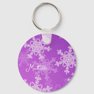 Porte-clés Flammes de neige violettes blanches Nom de Noël mi
