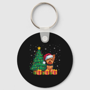 Porte-clés Flammes de Noël de Terrier Santa Hat
